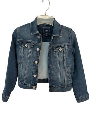 GAP Kids Girls Indigo Denim Jacket Easy Snap Buttons M (8-9)